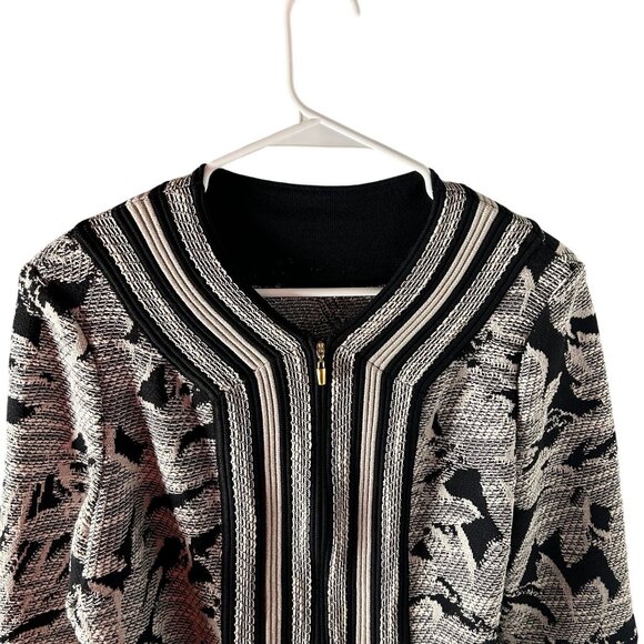 ST JOHN Knit Floral Pattern Jacket Black White Women's Size 6 - Picture 3 of 4